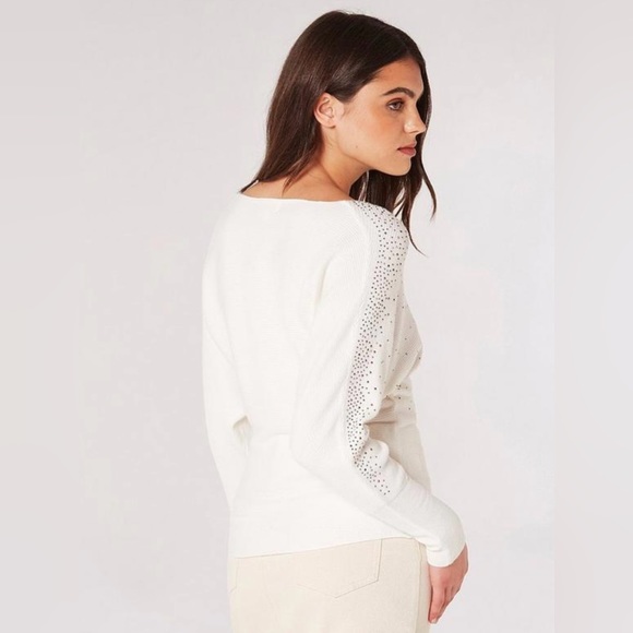 Apricot Stud Neckline Ribbed Batwing Jumper - Picture 4 of 7